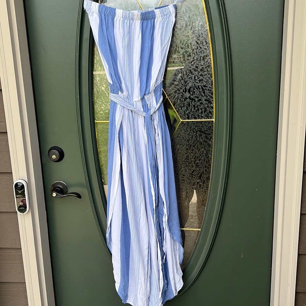 Blue and White Striped Jumpsuit
